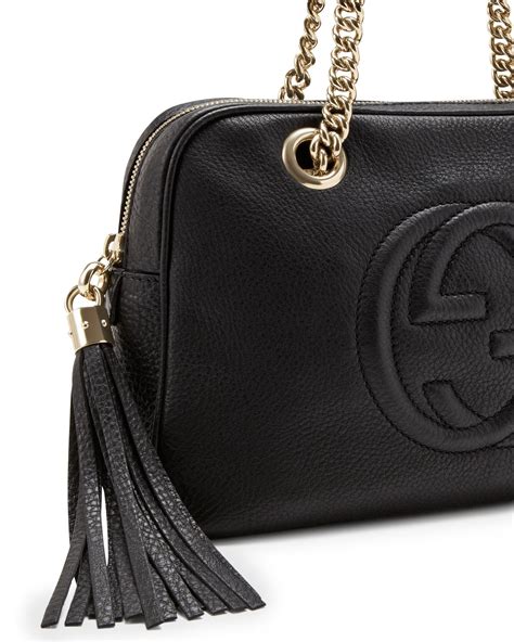 gucci soho black leather shoulder bag with double chain straps|gucci soho chain tote review.